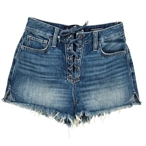Hollister Mom Shorts Womens 3 26 Blue Boho Cutoff Lace Up Ultra High Rise Denim
